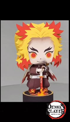 an action figure with red eyes and yellow hair