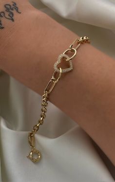 "ITEM DETAILS ❆All our jewelry are hand made with Love. ❆Material: 14K Gold ( 585). ❆Available colors: Gold, Rose Gold, White Gold. ❆Available Sizes: Look Size Option (Contact for different sizes) ❆Each item is made to order ❆ DO YOU LIKE THIS BRACELET? ❆ You can get more information about it below but if you have any questions, just click the \"Message Sergen Vural \" button and I will be very happy to hear from you ☺ PACKAGING ❆Comes ready to gift in a beautiful jewelry box. ❆It comes with a s Heart-shaped Chain Jewelry For Weddings, Valentine's Day Chain Bracelet Jewelry, Heart-shaped Charm Bracelet For Wedding, Double Heart Chain Jewelry Gift, Heart-shaped Chain Bracelet As A Gift, Heart Shape Charm Bracelet With Adjustable Chain, Heart Chain Bracelet As Gift, Heart-shaped Charm Bracelet With Adjustable Chain For Gifts, Double Heart Chain Jewelry