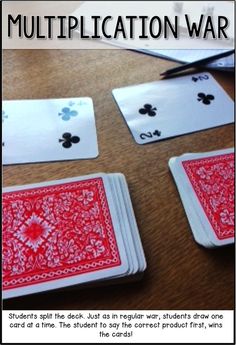 Multiplication War! Fun math game that only requires a deck of cards. Can also be done with addition and subtraction. A Deck Of Cards, Learn Math, Multiplication Games, Math Multiplication, Math Intervention, Fun Math Games, Math Tutor, Math Game, Third Grade Math