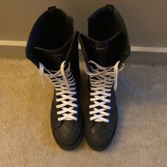 Black Boots In Excellent Condition Worn A Few Times. Boots Come With Box, Dust Bags, Authenticity Card And Black Shoe Laces !!! Black Low-top Calf Leather Boots, Designer Black Low-top Boots, Designer Lace-up Boots For Streetwear, Futuristic Boots, Givenchy Shoes, Black Shoe, Lace Up Boots, Black Boots, Black Shoes