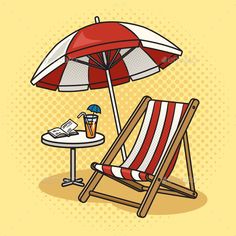 Beach Objects Pinup Pop Art Vector Illustration Beach Chair Illustration, Beach Objects, Beach Parasol, Pop Art Vector, Retro Vector Illustration, Art Vector Illustration, Illustration Comic, Pop Art Retro