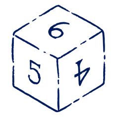 a blue and white drawing of a dice with the number six on it's side