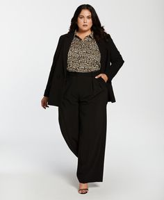 Plus Size Double Breasted Gabardine Suit-Set-Rafaella-Sportswear Formal Business Attire Women, Plus Size Business Attire, Formal Business Attire, Plus Size Business, Coordinates Outfits, Gabardine Fabric, Plus Size Fashion Tips, Business Attire Women, High Waisted Wide Leg Pants