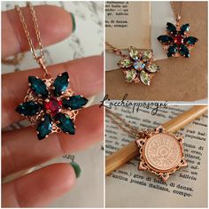 "Anastasia inspired Together in Paris Necklace M Engraved Rose Gold version EXCLUSIVE DESIGN BY L'ACCHIAPPASOGNI JEWELRY since 2017 © L'Acchiappasogni Jewelry (first published 08 May, 2017 - ENGRAVED published on 17 Oct., 2019) Swarovski® Emerald and Red Siam/Luminous Green and Light Colorado Topaz Shimmer This Anastasia Together in Paris Necklace is the ideal gift for a fan of the movie or for Anastasia Romanov cosplay. It is a special version that features 14k rose gold plated stainless steel Princess Anastasia Necklace, Anastasia Jewelry, Anastasia Necklace, Together In Paris, Disney Anastasia, Paris Necklace, Fantasy Things, Anastasia Romanov, Gift Wishlist