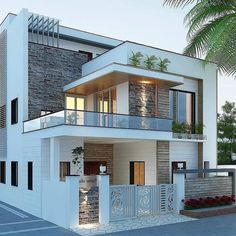 this is an artist's rendering of a two story house with balconies