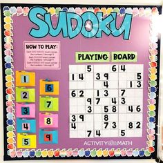 a bulletin board with numbers and letters on it that says sudokui how to play