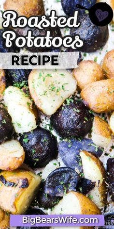 roasted potatoes recipe with text overlay