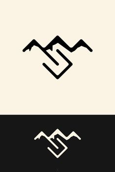 two different logos with mountains in the middle one is black and white, the other has a