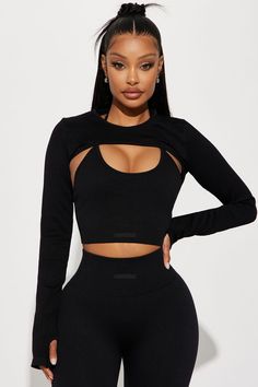 Dance Fits, Black Things, Fitness Fashion Outfits, Sleeve Bolero, Kardashian Outfit, Crop Top And Leggings, Active Top, Workout Fits, Simple Outfit