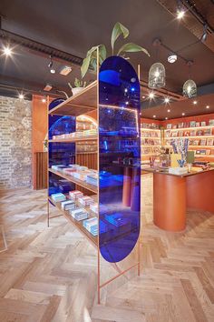 the interior of a book store with many books on shelves