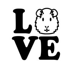 the word love is written in black and white with a cartoon animal's face