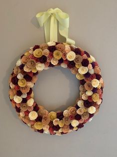 a wreath is hanging on the wall