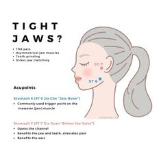 Facial Symmetry, Oily Food, Acupuncture Points Chart, Jaw Muscles, Jaw Clenching, Naturopathic Medicine, Acupuncture Points, Jaw Bone, Physical Pain