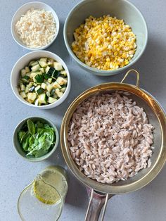 the ingredients to make this dish include rice, corn, and spinach