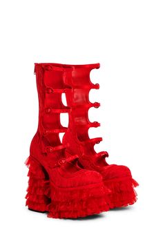 Dolls Kill x Beetlejuice Lydia Deetz Paranormal Ghost Bride Floral Lace Buckled Platform Boots - Red Horror Clothing, Beetlejuice Lydia Deetz, Thick Heels Pumps, Beetlejuice Lydia, Horror Clothes, Red Goth, Red Wedding Shoes, Ghost Bride, Lace Ankle Boots