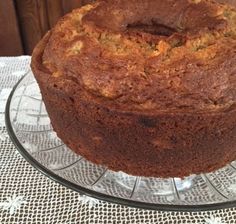 a cake sitting on top of a glass plate