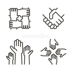 four hand drawn hands holding each other