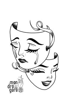 two women's faces are drawn in black and white, with the words woman on them