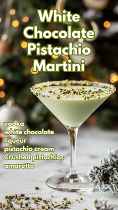 The White Chocolate Pistachio Martini offers a smooth blend of white chocolate, pistachio, and almond flavors, making it a perfect choice for special occasions. With its rich, creamy texture and nutty undertones, this cocktail brings a touch of elegance to any celebration and serves as a delightful after-dinner treat. via @mybartender Pistachio Liqueur Drinks, Creamy Cocktail Recipes, Pistachio Cocktail, Pistachio Martini Recipe, Pistachio Martini, Christmas Cocktails Vodka, White Chocolate Martini, Christmas Vodka, White Chocolate Liqueur