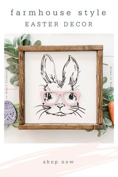 an easter bunny with pink glasses is featured in the shop now