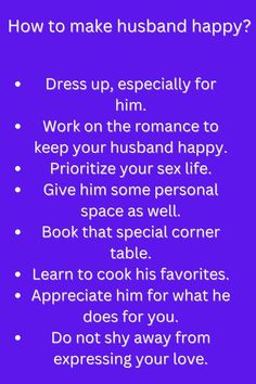 a purple background with the words how to make husband happy?