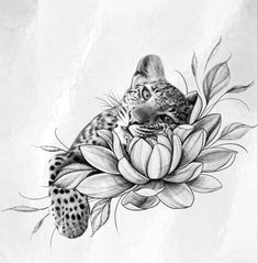 a drawing of a leopard sitting on top of a flower