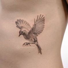 a woman's stomach with a bird tattoo on it