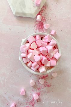 pink and white marshmallows in a bowl