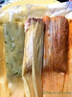 three different types of tamales sitting on top of each other