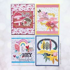 four cards with different designs on them