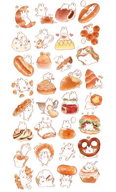 a bunch of different types of food on a white background