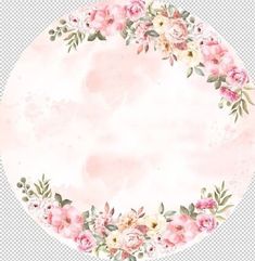 a round frame with pink flowers on it