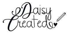 the words daisy created written in cursive writing, with a pencil and heart