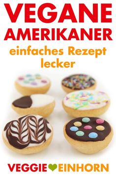 an advertisement for vegane amerikaner with cookies and icing on them