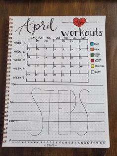 a spiral notebook with the words spring workouts written on it and an image of a heart