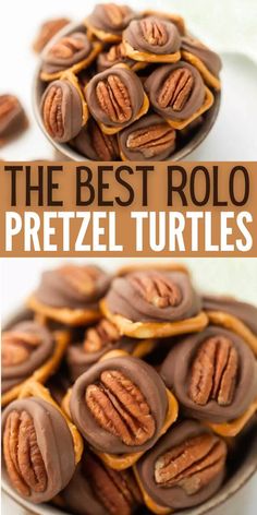 the best rolo pretzel turtles are made with chocolate and pecanse