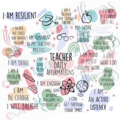 i am resilint teacher daily affirmation poster with handwritten words and illustrations