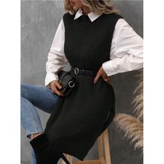 -Item Id 21911091 -Details: Split -Neckline: Stand Collar -Style: Casual -Color: Black -Length: Long -Pattern Type: Plain -Temperature: Spring/Fall (18-25/63-77) -Fit Type: Regular Fit -Fabric: Medium Stretch -Material: Knitwear -Composition: 100% Acrylic -Care Instructions: Hand Wash Or Professional Dry Clean -Sheer: No **Open To Offers!!!** **Bundle To Save More** **30% Off Bundles Of 2 Or More Items!!** ***Orders Go Out Within 5-10 Business Days!! Thank You For Your Patience!! Multiple Sizes Classy Jumpsuit, Belt Blouse, Womens Knit Sweater, Casual Knitwear, Sweater Vests, Cardigan Sweater Vest, Gilet Long, Hem Sweater, Maternity Lingerie