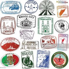 various stamps with different countries on them