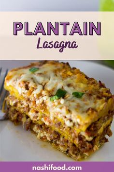 a white plate topped with lasagna covered in cheese