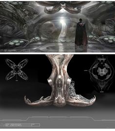 the concept art for star wars is shown in three different stages, including an alien like creature