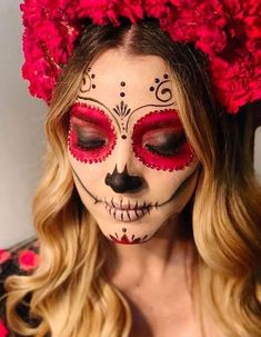 Top Halloween Makeup Ideas To Call All Attention! Nem Halloween Makeup, Makijaż Sugar Skull, Maquillage Halloween Simple, Catrina Makeup, Halloween Makeup Sugar Skull, Skull Face Paint, Halloweenský Makeup, Halloween Make-up Looks