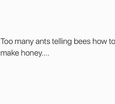 the text reads, too many ants telling bees how to make honey on a white background