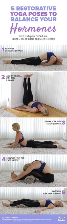 a woman is doing yoga poses on the floor