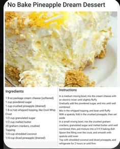 a recipe for no bake pineapple dream dessert