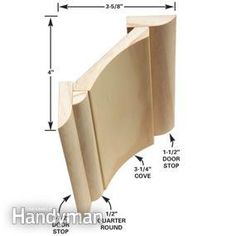 an image of a wooden door frame with measurements for the top and bottom part,