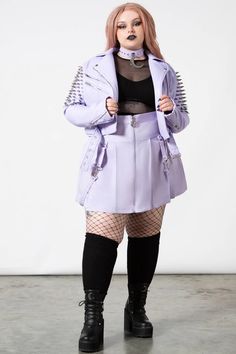 Blaire B*tch Mini Skirt [PASTEL LILAC] [PLUS] | Killstar Pastel Goth Winter Outfits, Pastel Techwear, Soft Alternative Outfits, Pastel Punk Outfits, Soft Goth Fashion, Goth Outfits Aesthetic, Feminine Winter Outfits, Pastel Goth Dress, Perky Goth