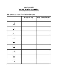 music notes and rests worksheet for students to practice their writing skills on