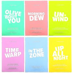 iHerb offers free shipping on orders over $25. Vegan PETA Approved; Cruelty-Free; Global Animal Test Policy Dermatologically Tested Set Includes: In The Zone, 0.67 fl. oz. (20 ml) x 3 Each Up All Night, 0.67 fl. oz. (20 ml) x 3 Each Time Warp, 0.67 fl. oz. (20 ml) x 2 Each Morning Dew, 0.67 fl. oz. (20 ml) x 2 Each Olive 'Bout You, 0.67 fl. oz. (20 ml) x 2 Each Unwind, 0.67 fl. oz. (20 ml) x 2 Each Need to get sheet faced every day of the week? Yeah, us too. Get 14 face masks all together in 1 m Tea Tree Mask, I Dew Care, Mulberry Fruit, Skin Care Masks, Citrus Aurantifolia, Mask Pack, In The Zone, Face Sheet Mask, Up All Night