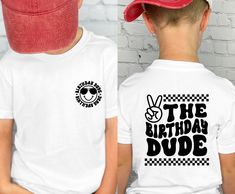 Birthday Dude Shirt, The Birthday Dude, Boy Birthday Shirt, Birthday Boy Shirt, Boys Birthday Tshirt, Funny Birthday, Cute Birthday Shirts Lismore Boutique's unisex t-shirts are made of premium quality ring-spun cotton. The garment Gildan Soft-Style fits perfectly and feels soft and comfortable. The colours of vinyl and the garment can be chosen according to your taste. Fabrication - Modern, fits perfectly. - Black, White, Maroon, Navy: 100% Combed Ringspun Cotton.  - Sport Grey: 90% Cotton, 10% Polyester - Dark Heather:  65% Polyester, 35% Cotton. - Non-toxic vinyl (see certification above). Delivery - Dispatch: 1-2 business days. - Royal Mail 1st Class shipping: aims to deliver in 1-3 days in Great Britain. - EU orders: 3-5 business days. Care - Do not wash for 24 hours for the first tim Birthday Dude Shirt, 5th Birthday Shirt Boy, Birthday Tshirt Ideas Kids, 4th Birthday Shirt Boys, Cute Birthday Shirts, 7th Birthday Boys, Birthday Group Shirts, Boy Birthday Shirt, Modern Fits